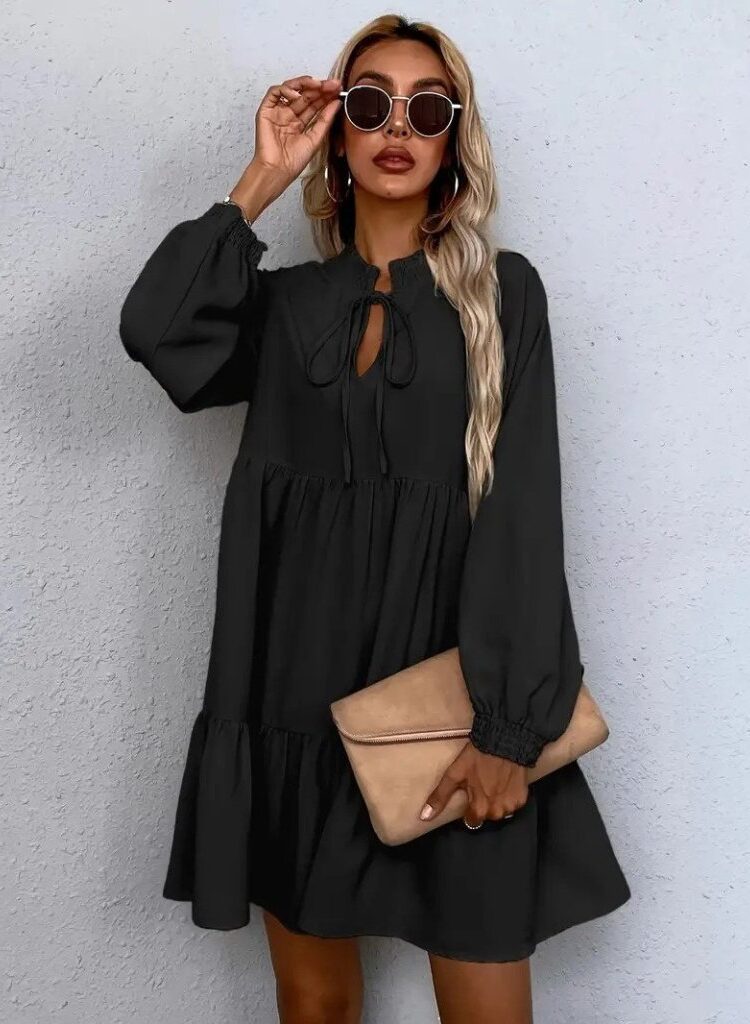 Babydoll Mini Dress With Long Sleeves