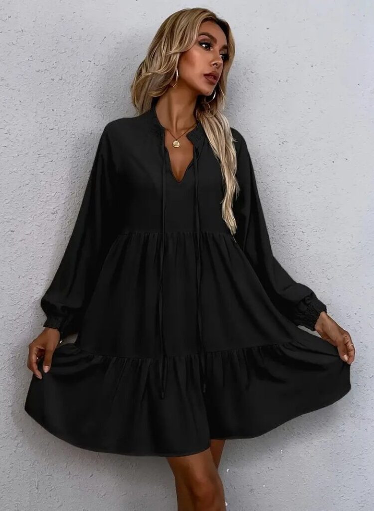 Babydoll Mini Dress With Long Sleeves - Brand: Janes - Women & Kids, Baby Clothes Wholesale - Globality Store