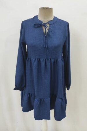 Blue Babydoll Mini Dress With Long Straight Sleeves - Brand: Janes - Women & Kids, Baby Clothes Wholesale - Globality Store