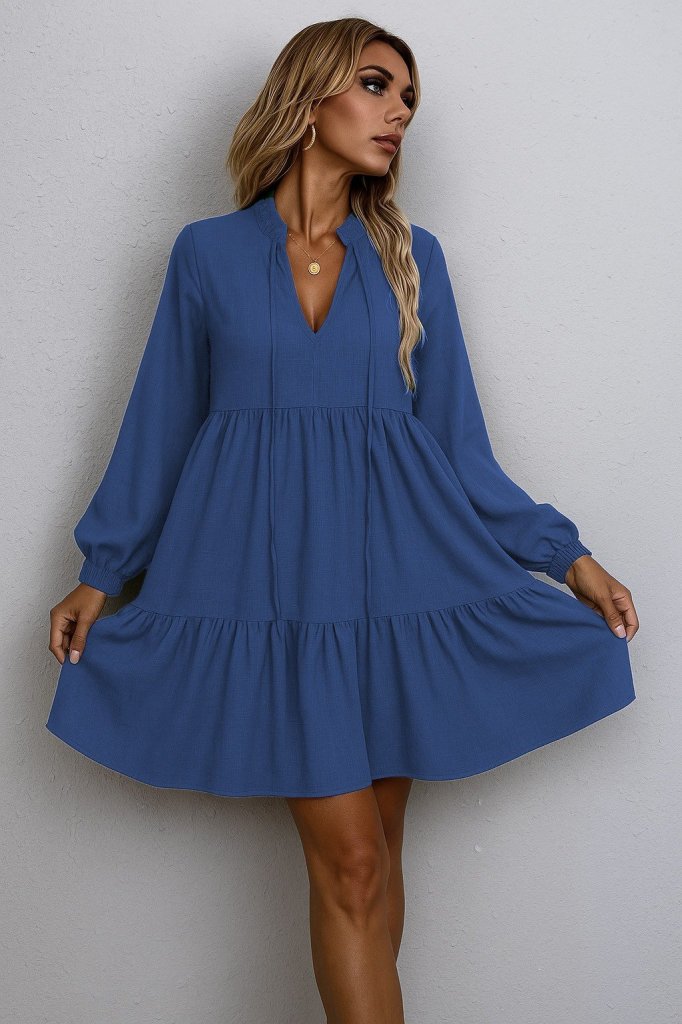 Blue Babydoll Mini Dress With Long Straight Sleeves - Brand: Janes - Women & Kids, Baby Clothes Wholesale - Globality Store