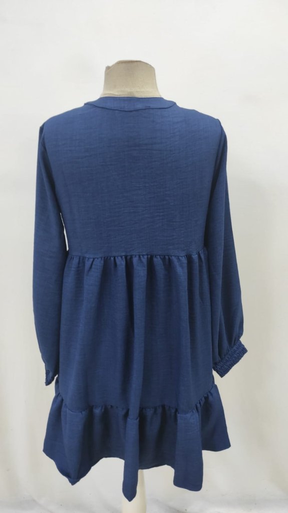 Blue Babydoll Mini Dress With Long Straight Sleeves