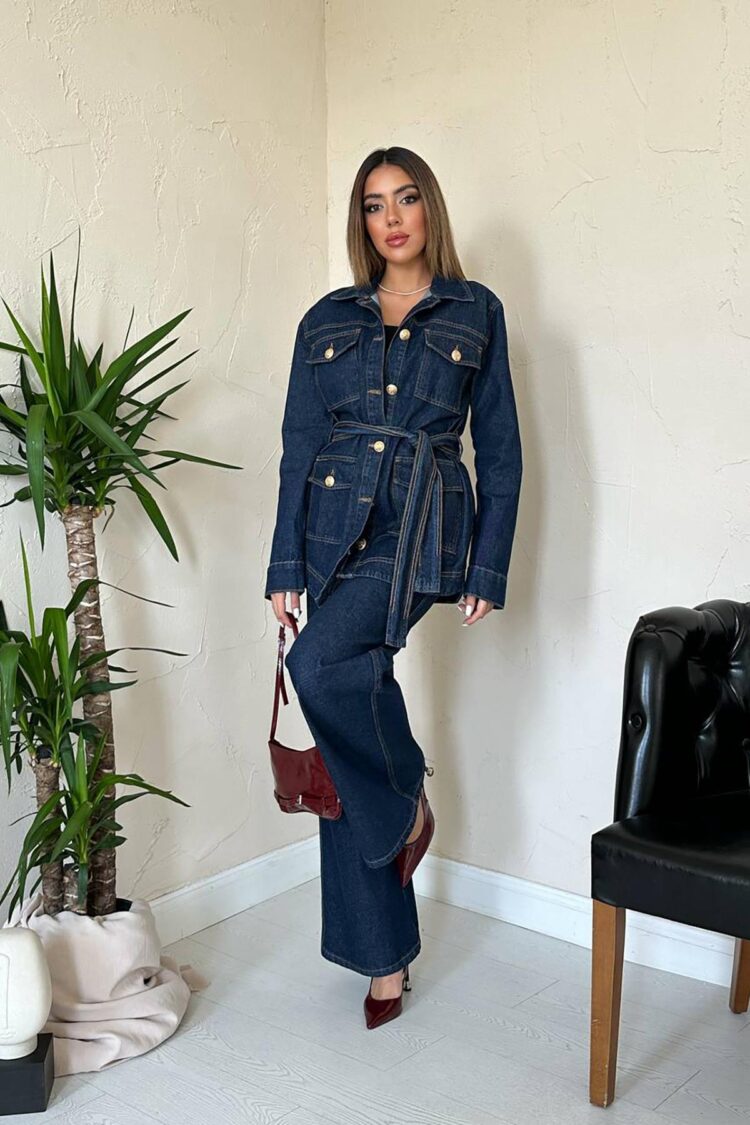 Wholesale Navy Blue Gold Buttoned Trouser Suit