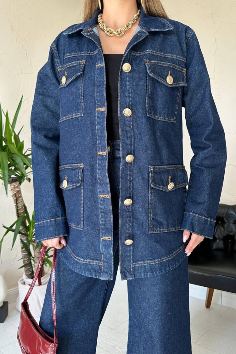 Wholesale Navy Blue Gold Buttoned Trouser Suit