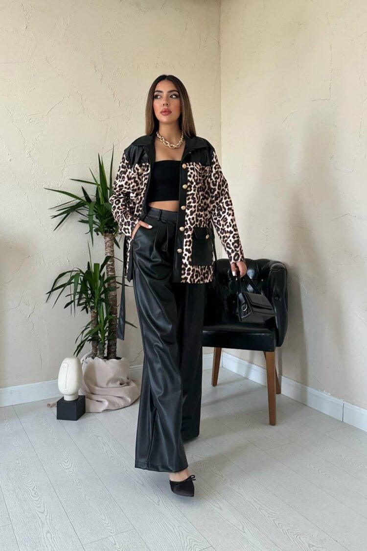 Black Elegant Leopard Print Set
