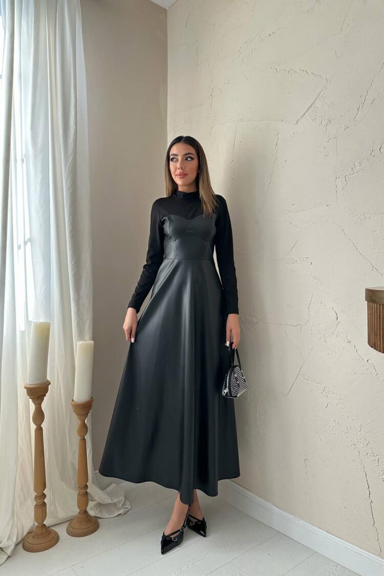 Black Elegant Modest Fit And Flare Floor-Length Dress - Brand: Elisa - Women & Kids, Baby Clothes Wholesale - Globality Store