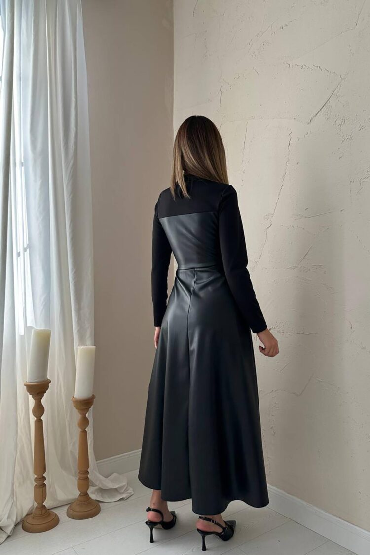 Black Elegant Modest Fit And Flare Floor-Length Dress