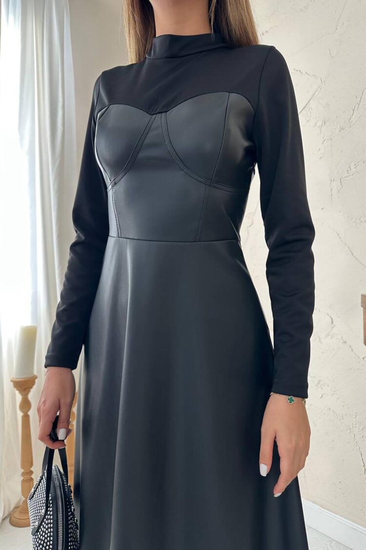 Black Elegant Modest Fit And Flare Floor-Length Dress