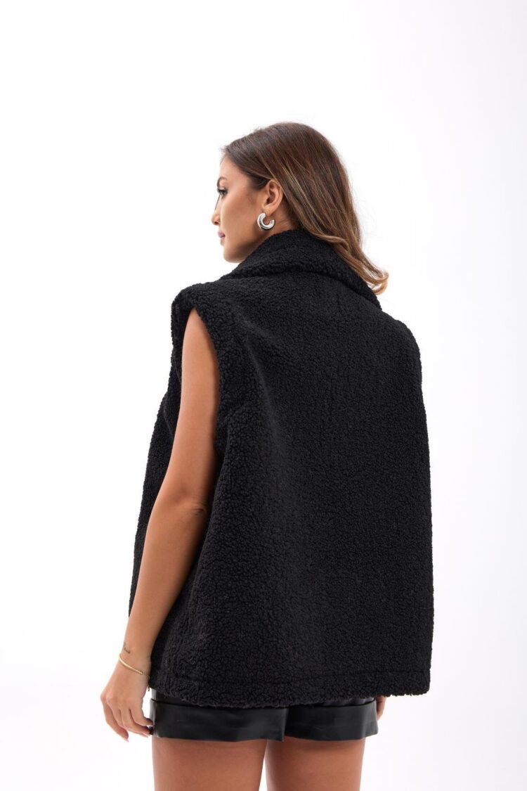 Black Oversized Fit Casual Zip-Up Vest