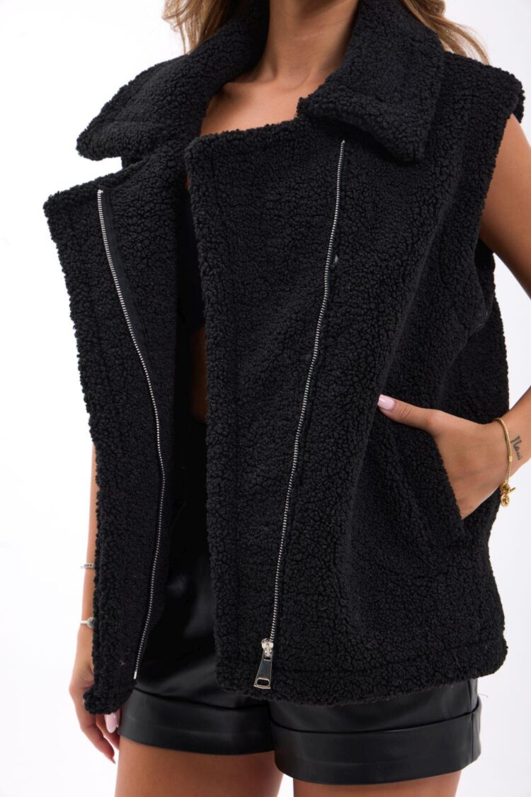 Black Oversized Fit Casual Zip-Up Vest