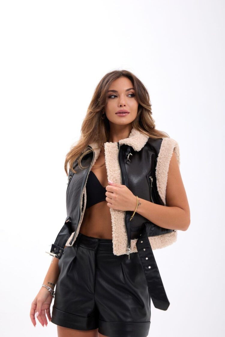 Black Casual Zip-Up Crop Vest With Zipper Pocket