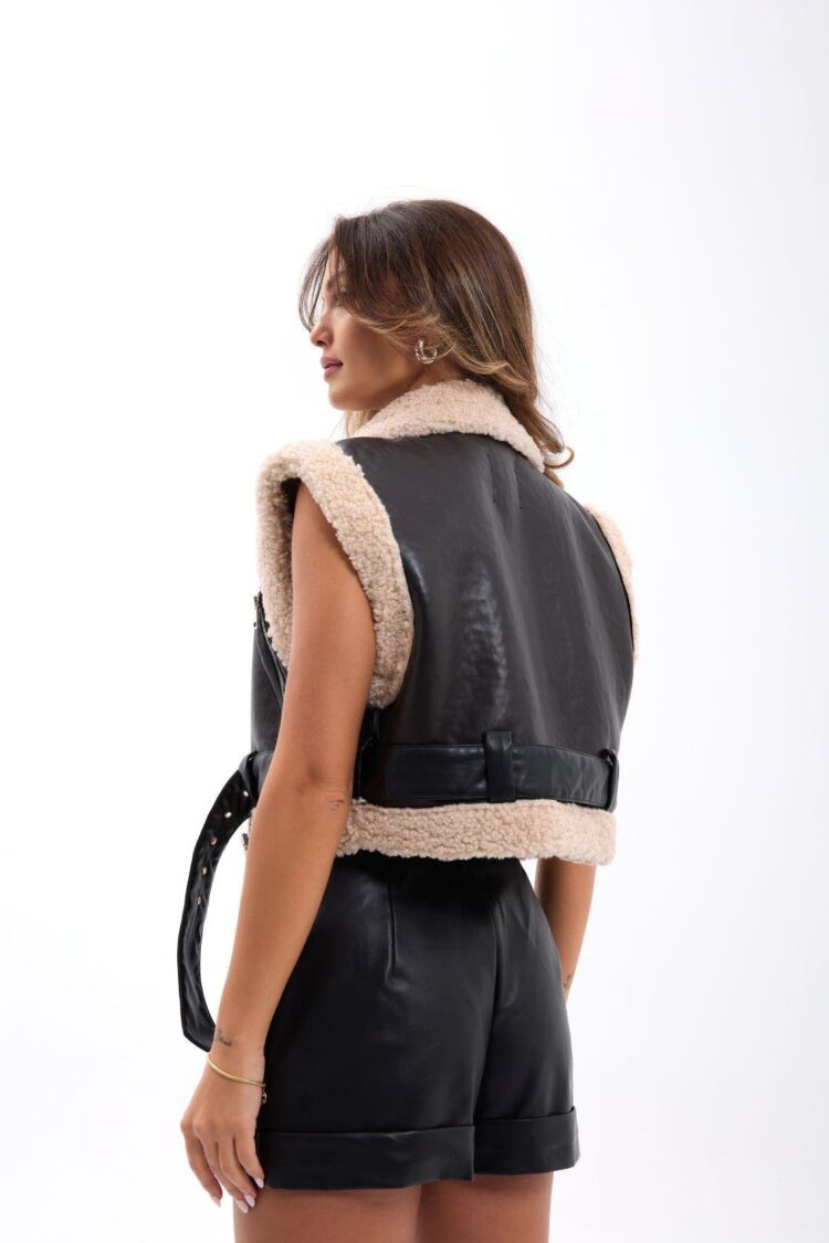 Black Casual Zip-Up Crop Vest With Zipper Pocket