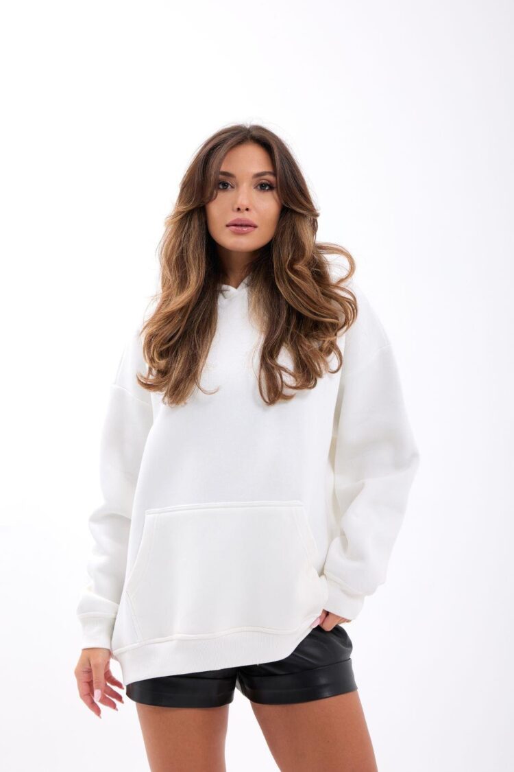White Casual Streetwear Sweatshirt With Hooded Neck - Brand: Fame - Women & Kids, Baby Clothes Wholesale - Globality Store