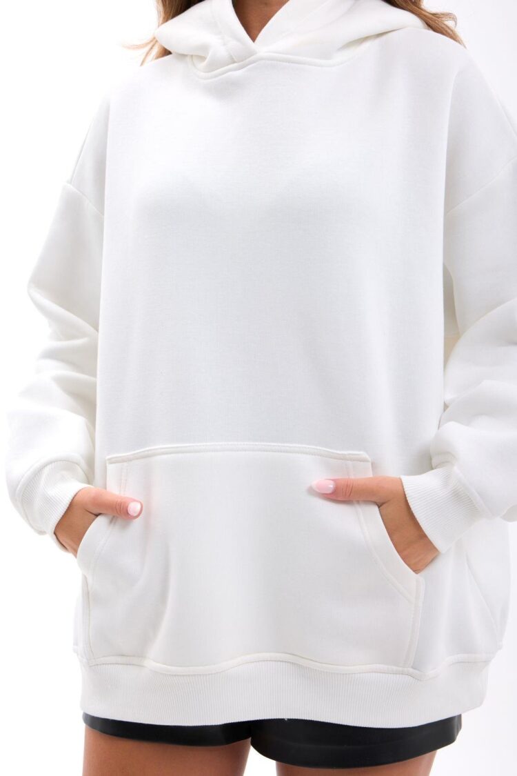 White Casual Streetwear Sweatshirt With Hooded Neck