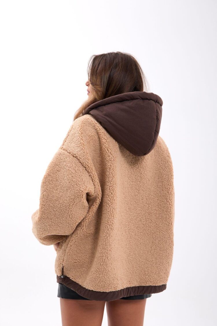 Beige Oversized Hooded Bomber Coat