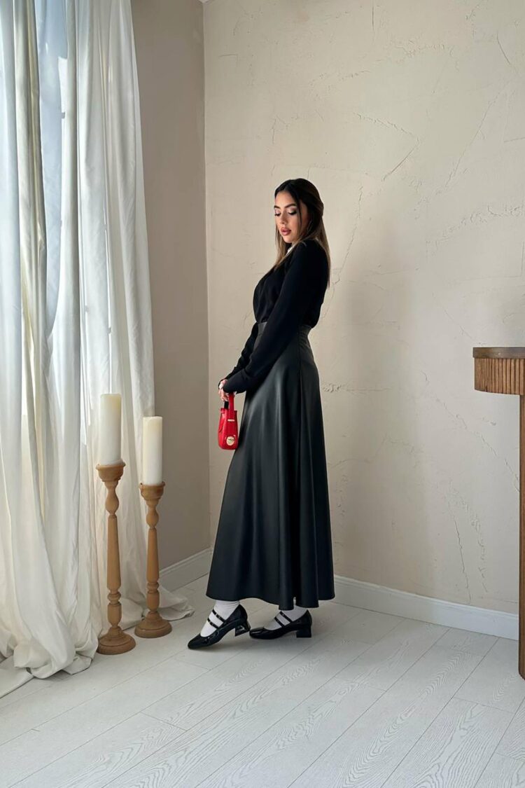 Flared Maxi Skirt With High Waist