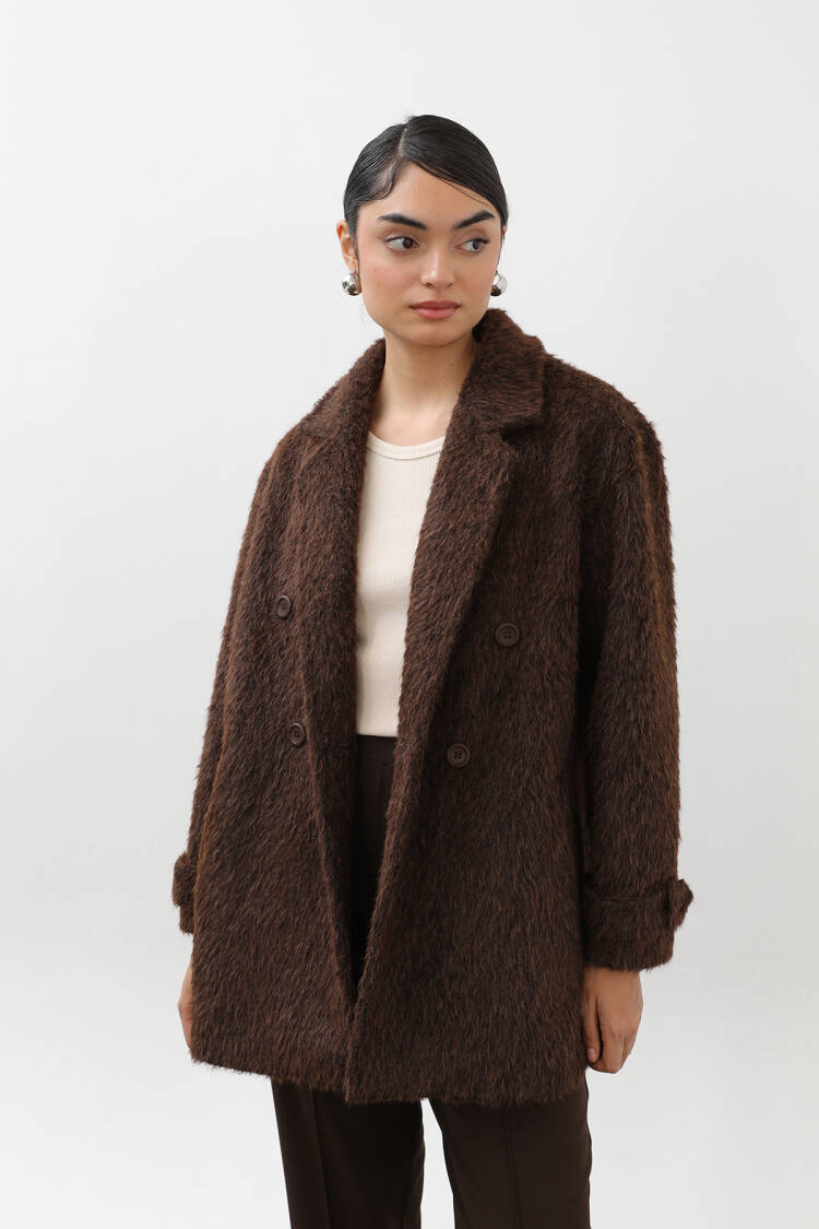 Brown Double-Breasted Coat With Notched Collar - Brand: SOUL - Women & Kids, Baby Clothes Wholesale - Globality Store