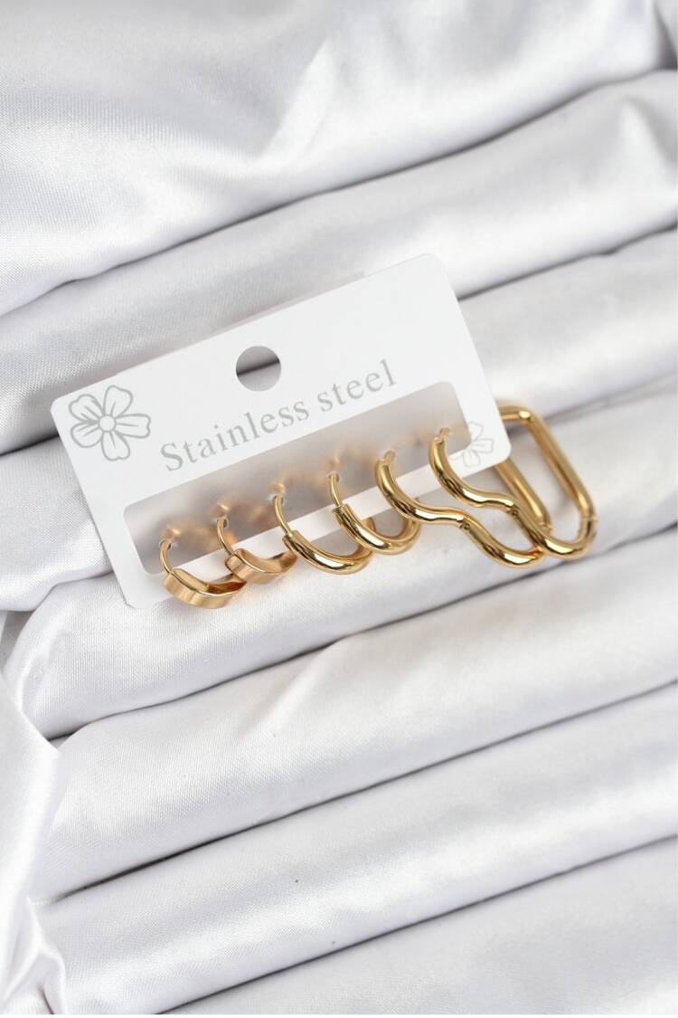 316l Steel Gold Color Women's Earrings Set - Brand: Ebijuteri - Women & Kids, Baby Clothes Wholesale - Globality Store