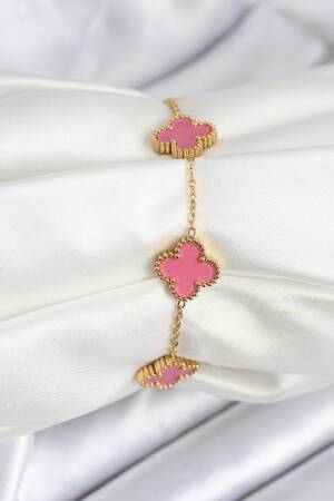 316l Steel Gold Chain Pink Clover Color Bracelet - Brand: Ebijuteri - Women & Kids, Baby Clothes Wholesale - Globality Store