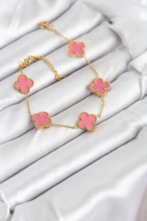 316l Steel Gold Chain Pink Clover Color Bracelet - Brand: Ebijuteri - Women & Kids, Baby Clothes Wholesale - Globality Store