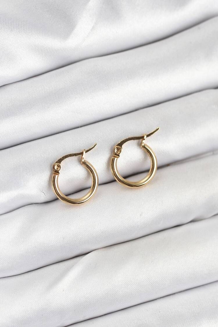 316l Steel Gold Color 12 Mm Ring Women Earrings - Brand: Ebijuteri - Women & Kids, Baby Clothes Wholesale - Globality Store