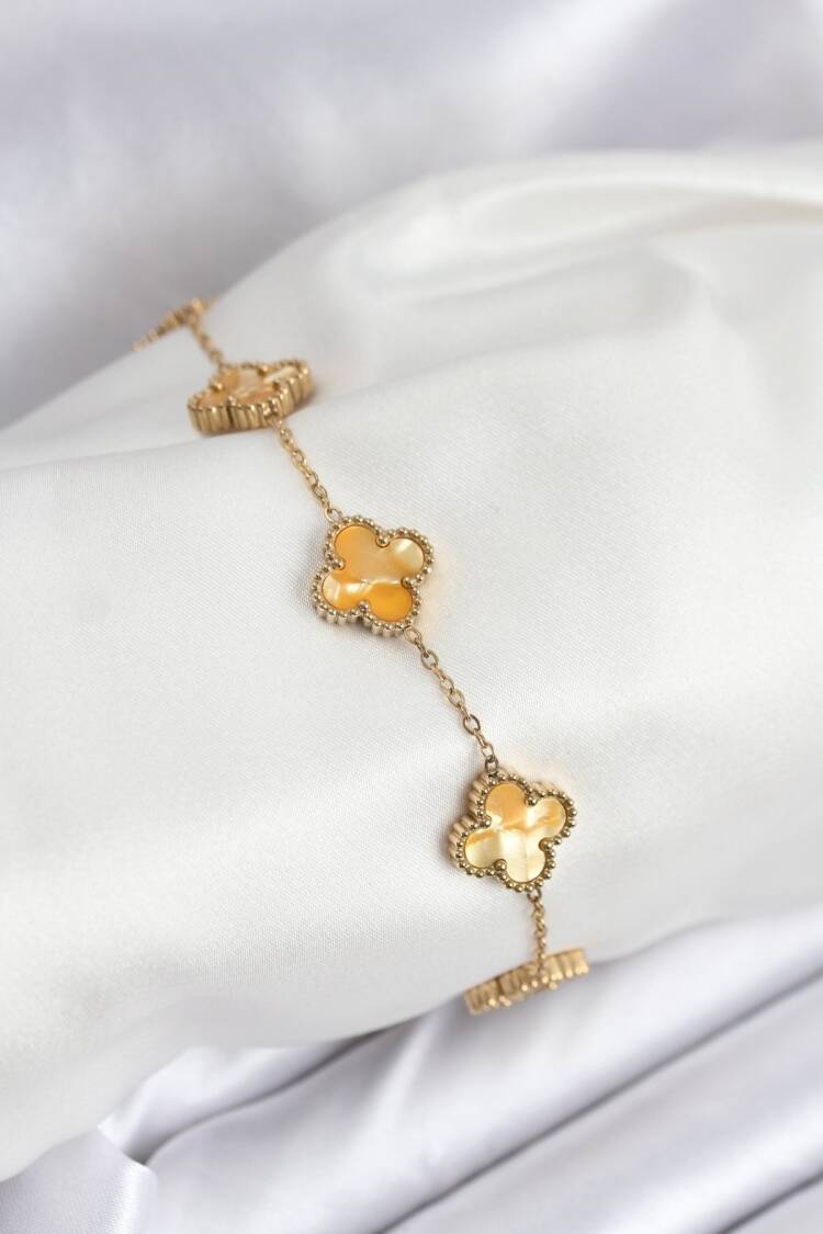 316l Steel Gold Chain Yellow Clover Bracelet - Brand: Ebijuteri - Women & Kids, Baby Clothes Wholesale - Globality Store