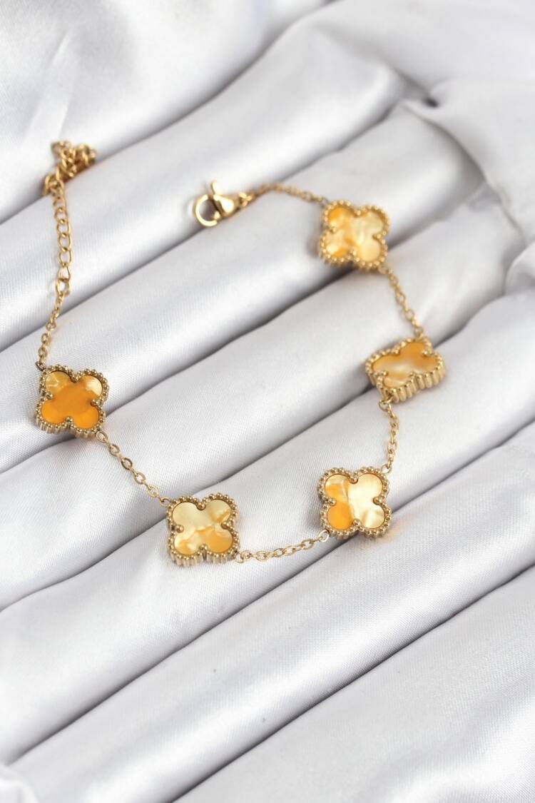 316l Steel Gold Chain Yellow Clover Bracelet