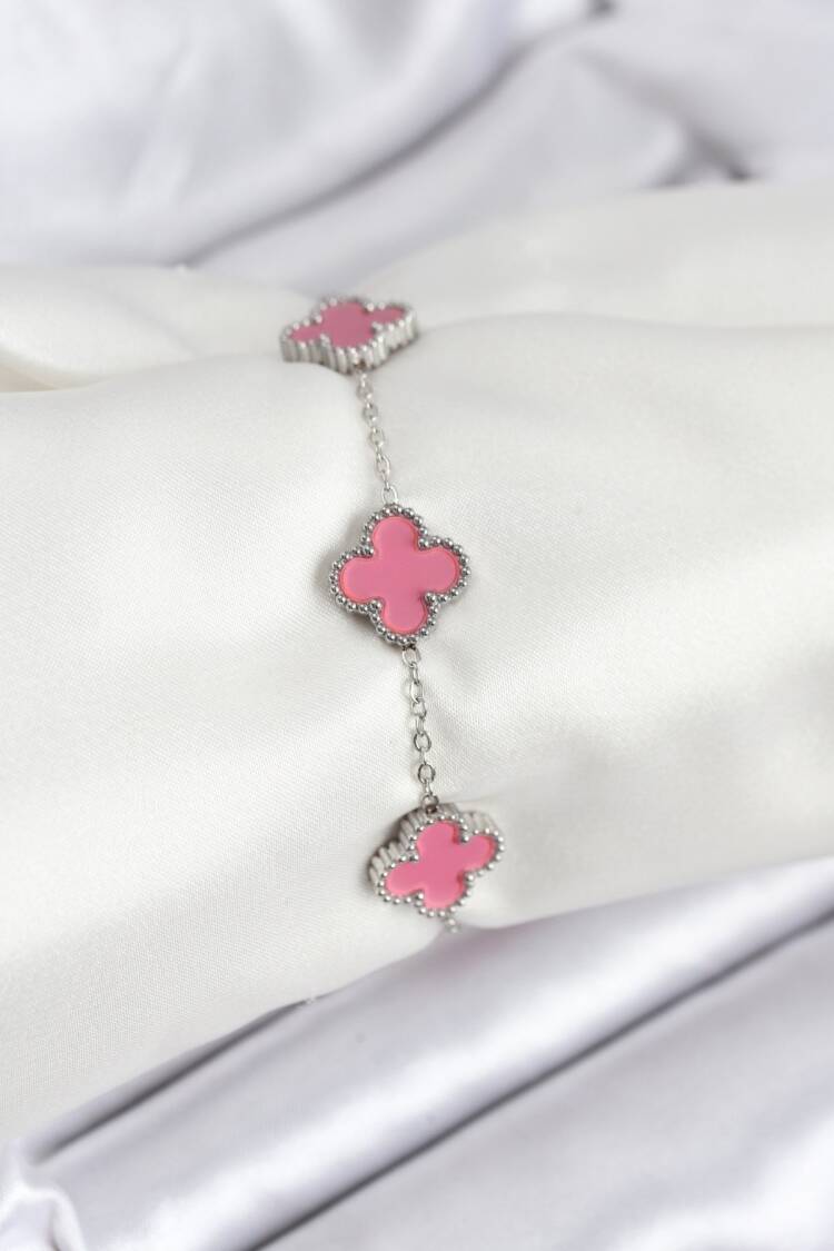316l Steel Silver Chain Pink Color Clover Bracelet - Brand: Ebijuteri - Women & Kids, Baby Clothes Wholesale - Globality Store