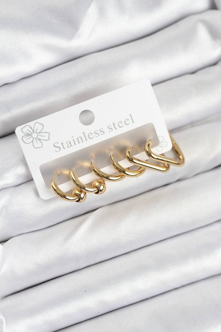316l Steel Gold Color Women's Earrings Set - Brand: Ebijuteri - Women & Kids, Baby Clothes Wholesale - Globality Store