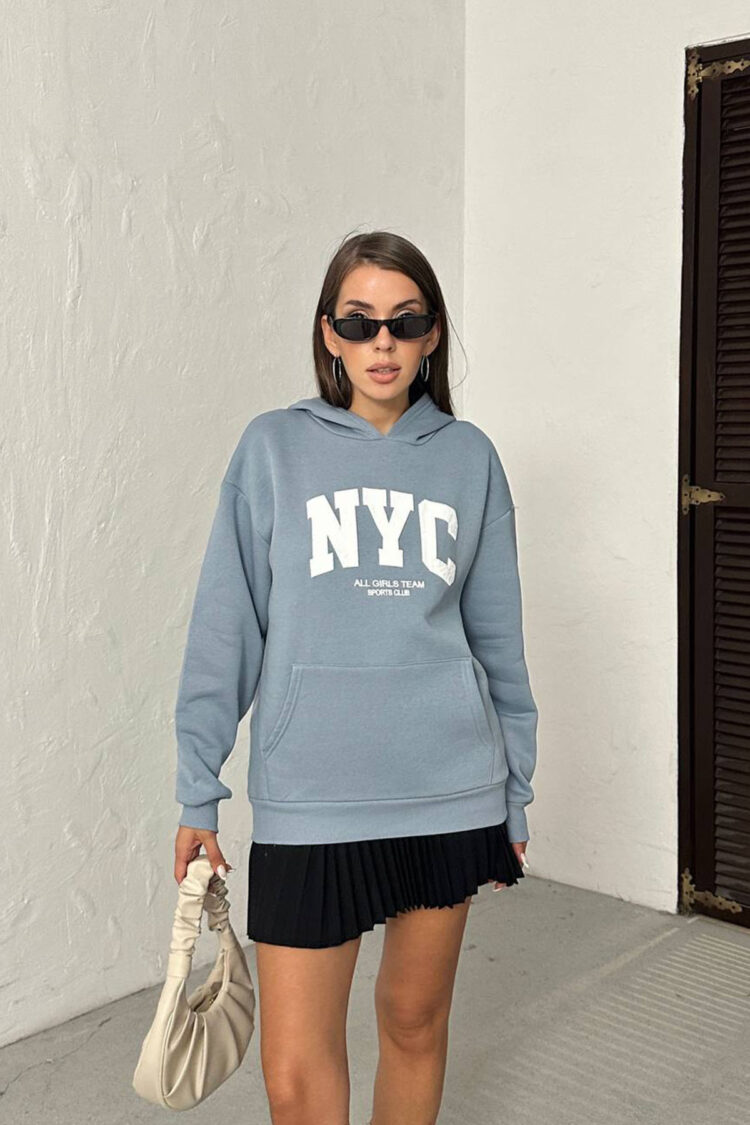 Blue Sweatshirt Oversized Fit With Hooded Neck
