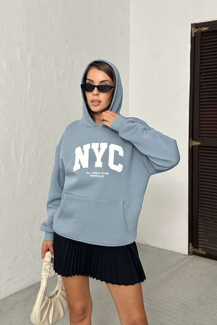 Blue Sweatshirt Oversized Fit With Hooded Neck