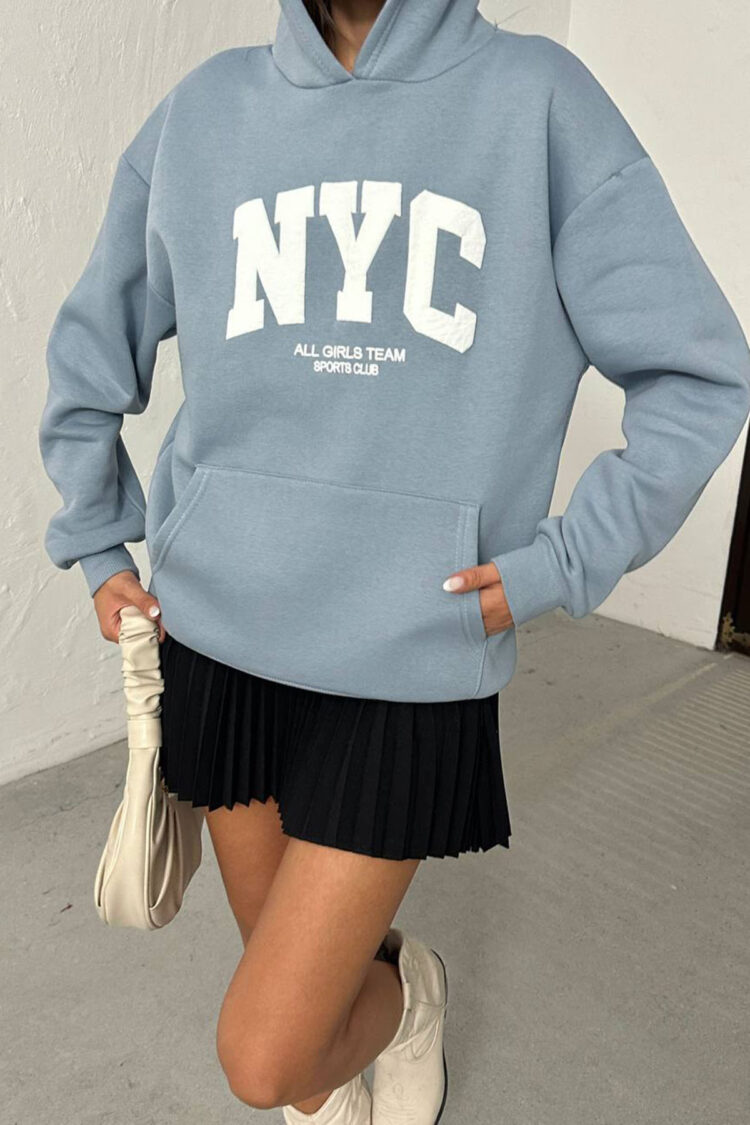 Blue Sweatshirt Oversized Fit With Hooded Neck - Brand: Mode Roy - Women & Kids, Baby Clothes Wholesale - Globality Store