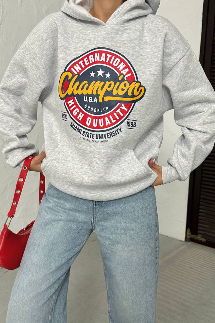 Grey Oversized Fit Sweatshirt With Hooded Neck - Brand: Mode Roy - Women & Kids, Baby Clothes Wholesale - Globality Store