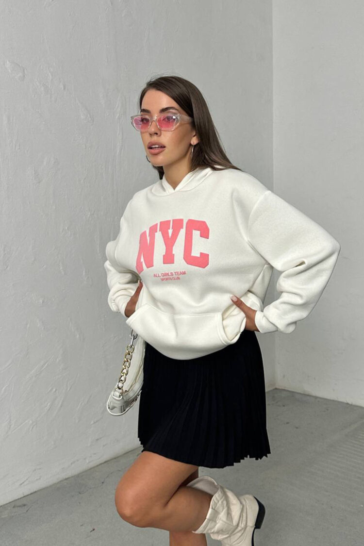 White Oversized Fit Sweatshirt With Hooded Neck