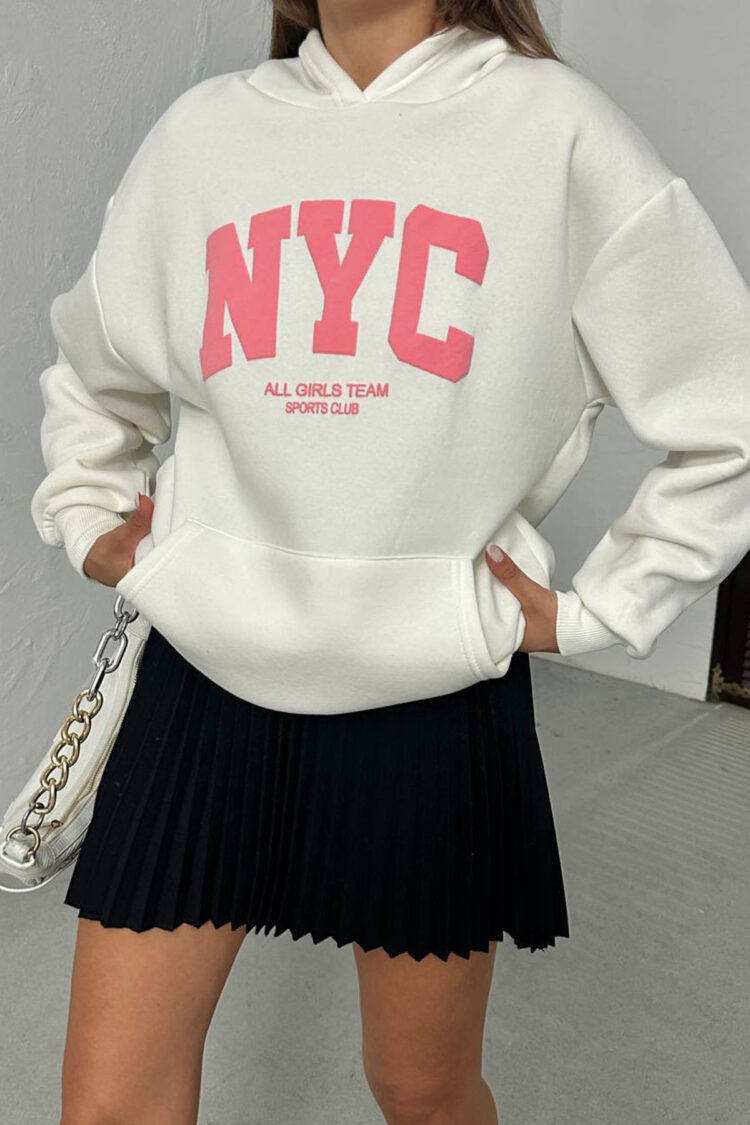 White Oversized Fit Sweatshirt With Hooded Neck - Brand: Mode Roy - Women & Kids, Baby Clothes Wholesale - Globality Store