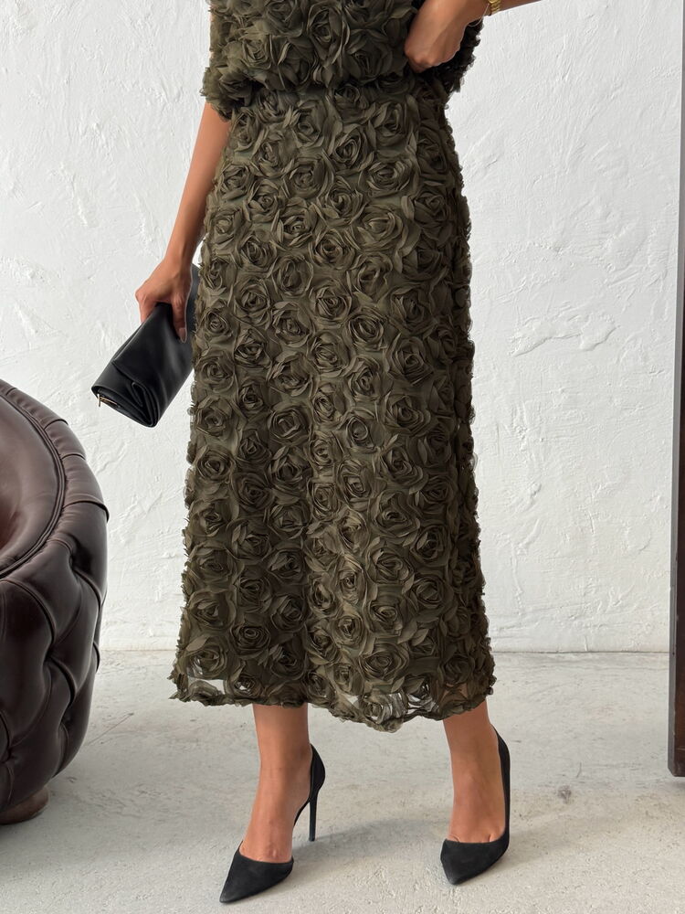 Green Elegant Asymmetrical Maxi Skirt