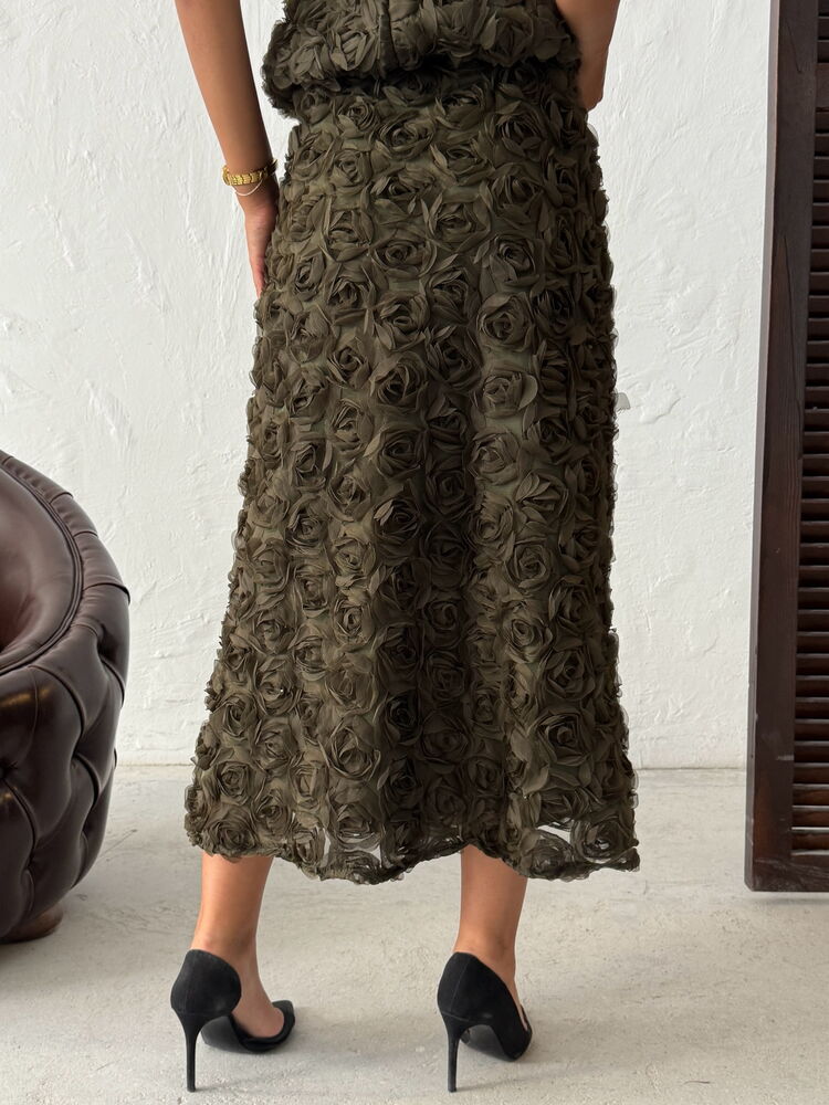 Green Elegant Asymmetrical Maxi Skirt