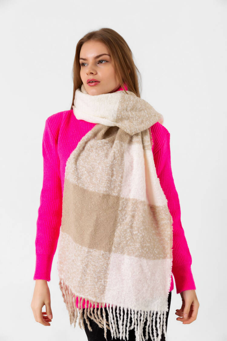 Beige Checkered Elegant Casual Shawl