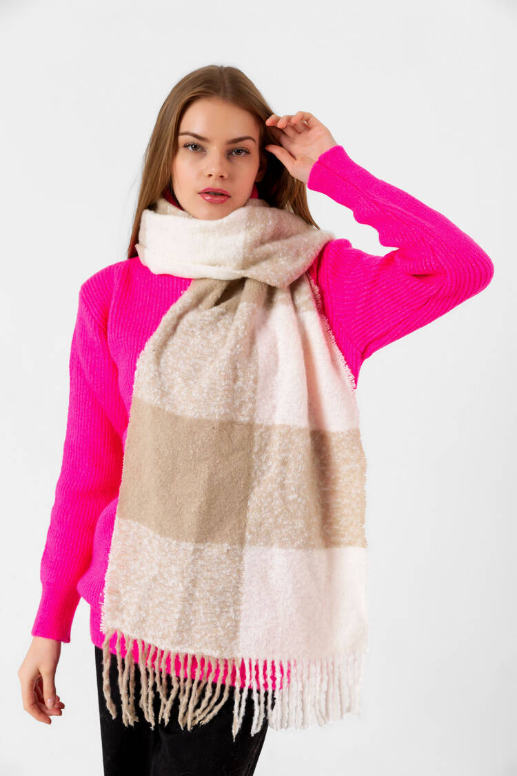 Beige Checkered Elegant Casual Shawl - Brand: Axesoire - Women & Kids, Baby Clothes Wholesale - Globality Store