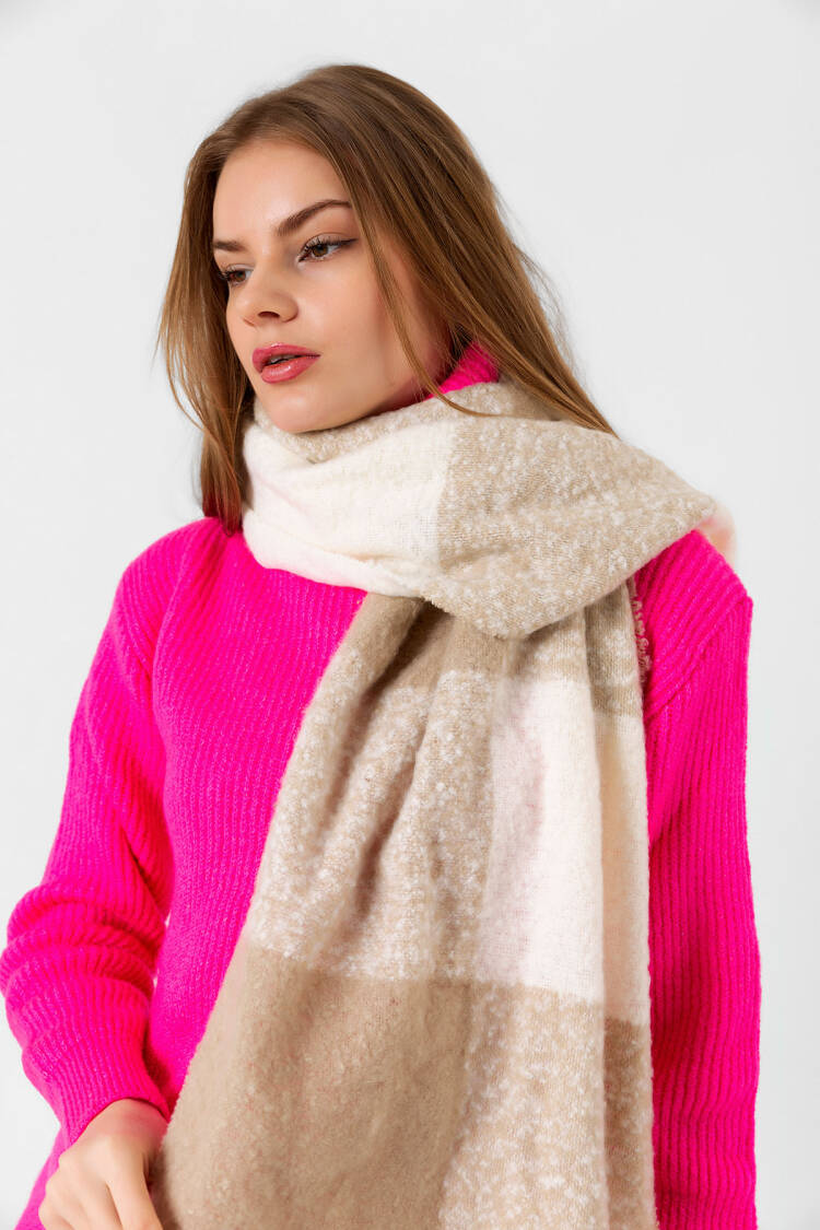 Beige Checkered Elegant Casual Shawl