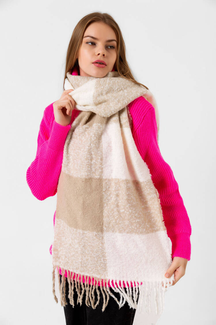 Beige Checkered Elegant Casual Shawl