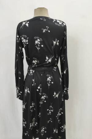 Black A-Line Dress With Floral Pattern And Shawl Collar - Brand: Janes - Women & Kids, Baby Clothes Wholesale - Globality Store
