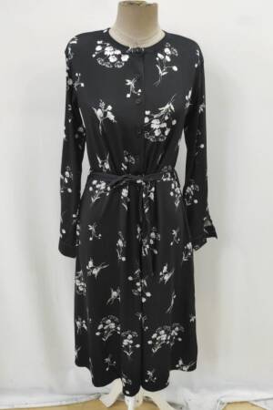Black A-Line Dress With Floral Pattern And Shawl Collar - Brand: Janes - Women & Kids, Baby Clothes Wholesale - Globality Store
