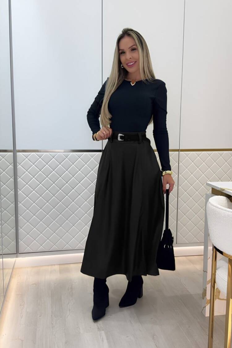 Elegant Formal Midi Flared Skirt