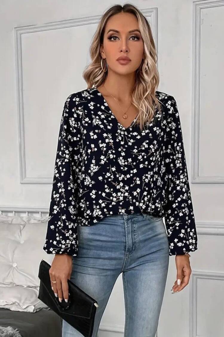 Floral V-Neck Casual Blouse