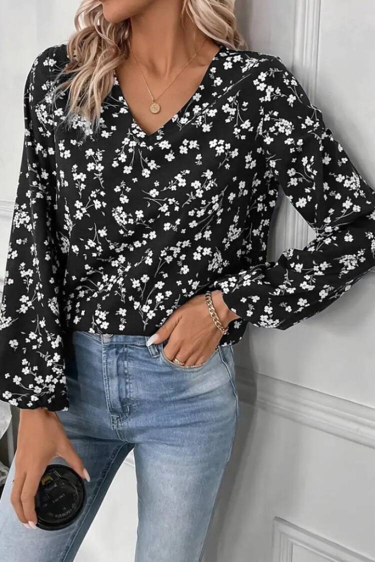 Floral V-Neck Casual Blouse