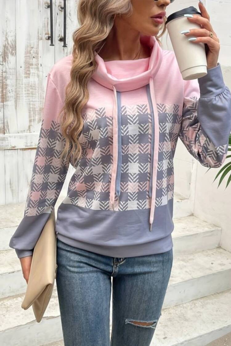 Pink Checkered Cowl Neck Casual Blouse - Brand: Janes - Women & Kids, Baby Clothes Wholesale - Globality Store