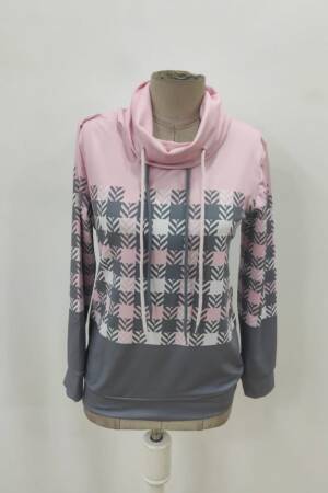 Pink Checkered Cowl Neck Casual Blouse