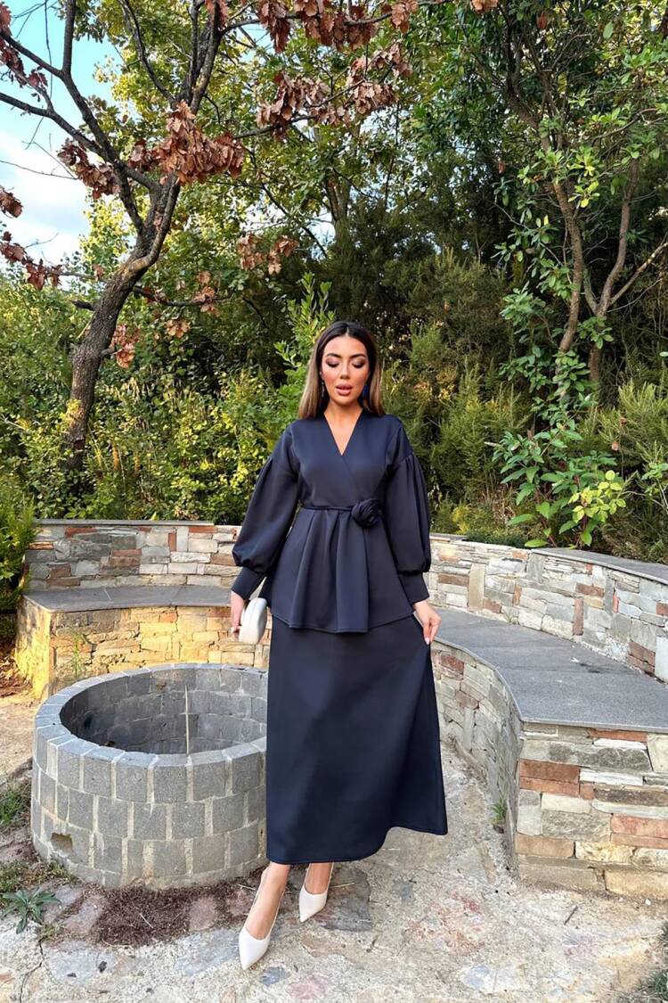 Modest Elegant Formal A-Line Maxi Dress With Long Ballon Sleeves And V-Neck - Brand: Elisa - Women & Kids, Baby Clothes Wholesale - Globality Store