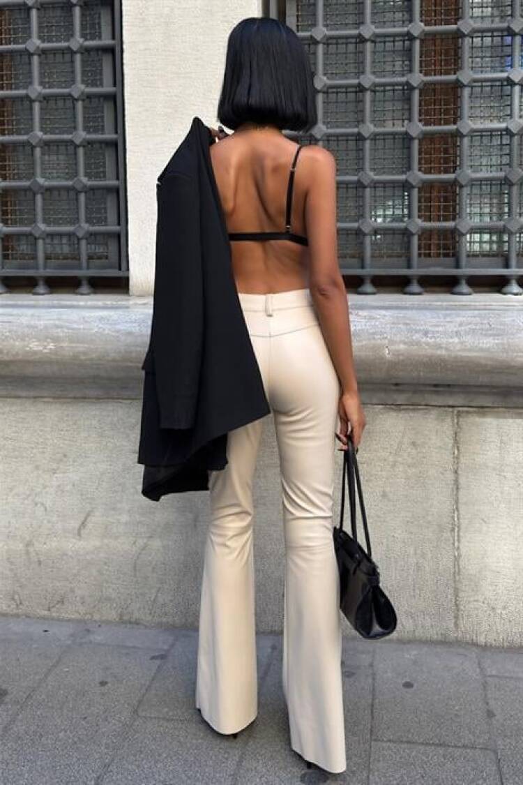 Beige Bootcut Flare Leg Pants With High Waist
