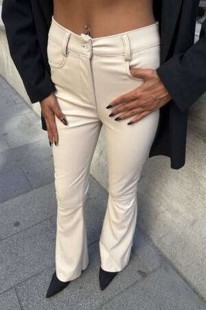 Beige Bootcut Flare Leg Pants With High Waist - Brand: Sobe Istanbul - Women & Kids, Baby Clothes Wholesale - Globality Store